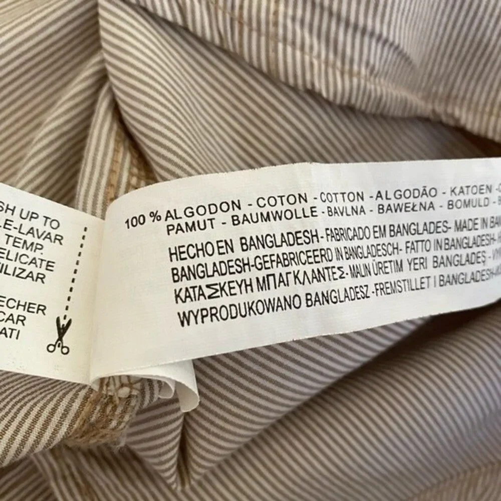 NWOT VTG Zara Button Front Elastic Waist Shirt Size S Tan Stripes Preppy Western